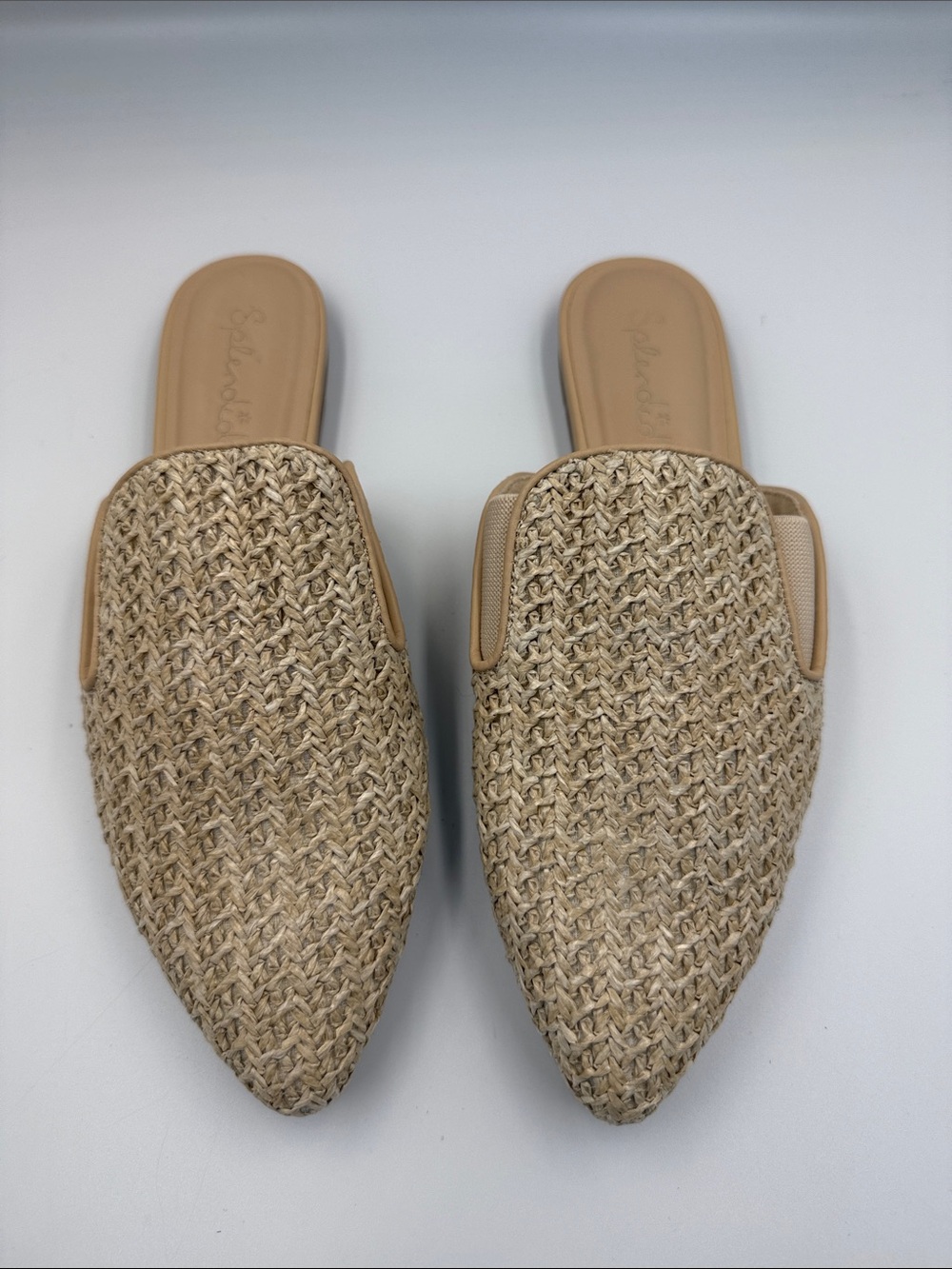 Splendid Woven Pointed-Toe Mules in Beige Tan